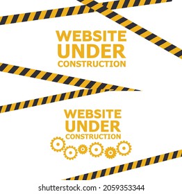 Under construction website page. Under construction tape warning banner vector