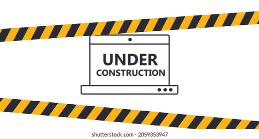 Under construction website page. Under construction tape warning banner vector