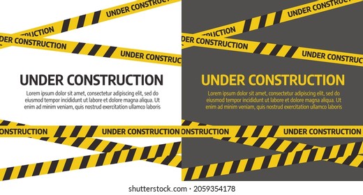 Under construction website page. Under construction tape warning banner vector
