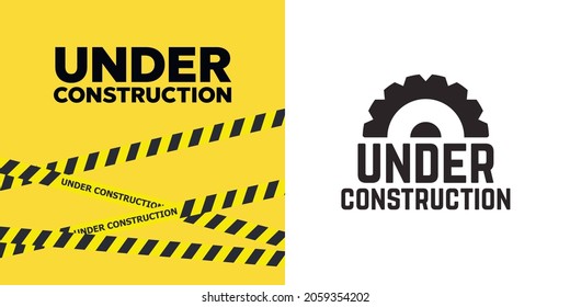 En construcción página web. Vector de banner de advertencia de cinta de construcción