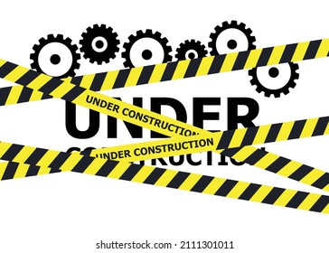 Under construction website page. Under construction tape warning banner vector