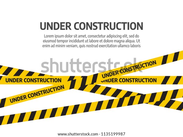 Under construction website page. Under\
construction tape warning banner\
vector