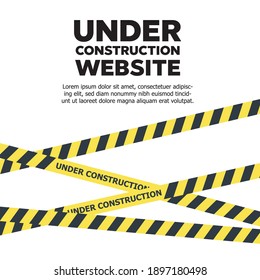 Under construction website page. Under construction warning banner 