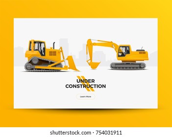 Under Construction Website Web Banner. Modern Styled Vector Illustration.