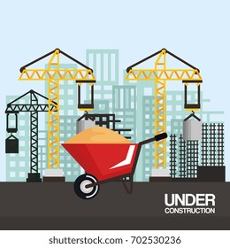 under construction wheelbarrow equipment tool city background
