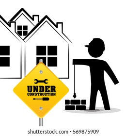 under construction worker brick wall vector illustration eps 10