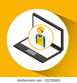 under construction worker  with laptop vector illustration eps 10