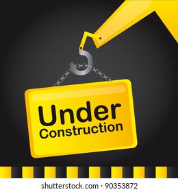 under construction yellow sign over black background. vector