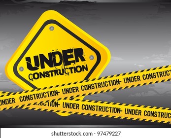 under construction with yellow tape, grunge. vector illustration