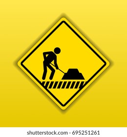 Under construction yellow warning sign for people who pass the area. Vector illustration design.