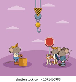 Under constrution mouses workers cartoons