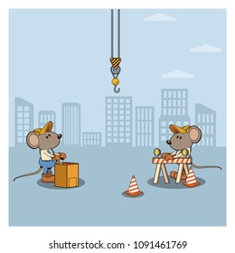 Under constrution mouses workers cartoons