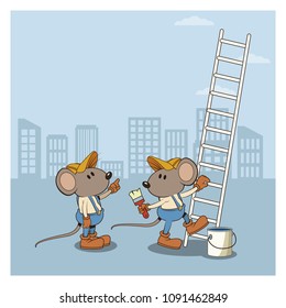 Under constrution mouses workers cartoons
