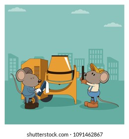 Under constrution mouses workers cartoons