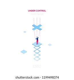 Under control - modern isometric vector web banner