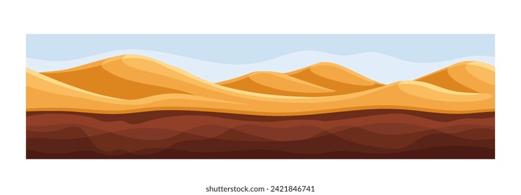 Under earth layer concept. Ground and soil, land. Archeology and paleontology. Dessert with sand. Poster or banner for website. Cartoon flat vector illustration isolated on white background