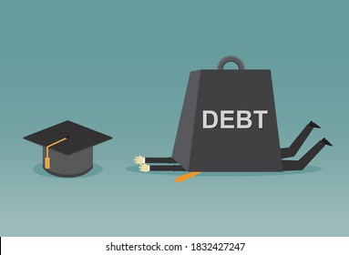 Under education debt burden, Vector illustration in flat style