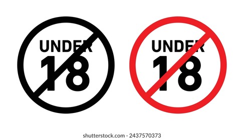 Under Eighteen Access Restriction Vector Illustration Set. Minors Prohibited and Age Limit Enforcement sign suitable for apps and websites UI design style.