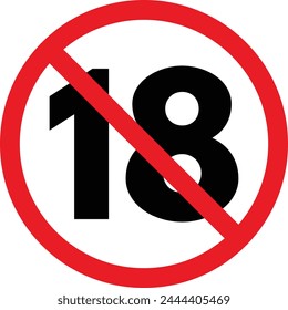 Under eighteen prohibition sign . No 18 years old icon vector . Age limit sign