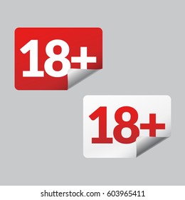  Under eighteen red and white sticker. Age limit signs.