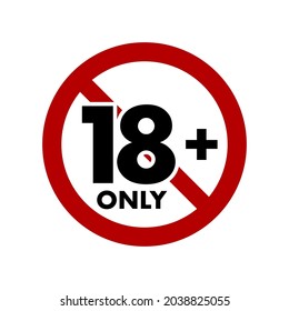 Under eighteen years prohibition sign, adults only, not allowed for teenagers or people before 18 years old. Parental control. No symbol isolated on white. Vector illustration.