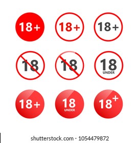 Under eighteen years set. 18 plus vector