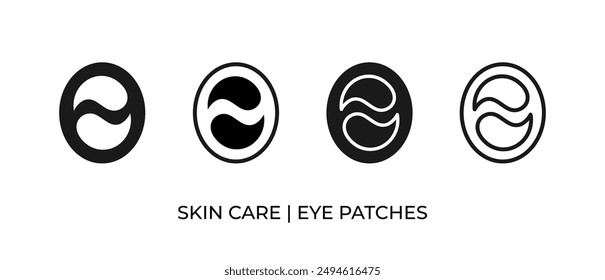 Under eye cosmetic patches icon set in different line and silhouette styles. Black and white pictograms with editable stroke. Skin care routine and beauty treatment. Vector for web, logo, mobile