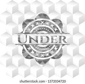 Under  grey badge with geometric cube white background