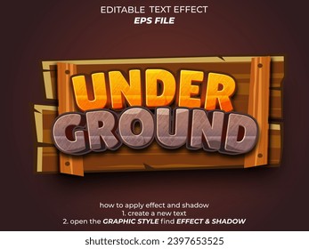 under ground text effect, font editable, typography, 3d text for game mining . vector template
