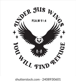 under his wings you will find refuge logo inspirational positive quotes, motivational, typography, lettering design