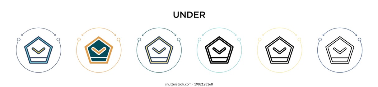 Under icon in filled, thin line, outline and stroke style. Vector illustration of two colored and black under vector icons designs can be used for mobile, ui, web