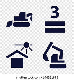 Under icons set. set of 4 under filled icons such as excavator, house under sun