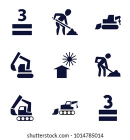 Under icons. set of 9 editable filled under icons such as excavator, digging man, 3 allowed