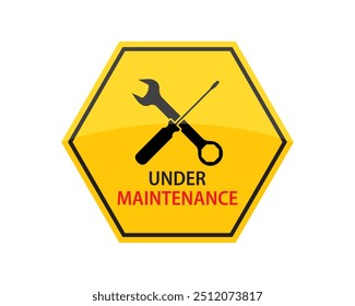 Under maintenance sign with spanner and screwdriver icon vector. Sign, screwdriver, spanner, repair, wrench, maintenance, service, symbol, tool. Can use for infographic, banner, poster, web design. 
