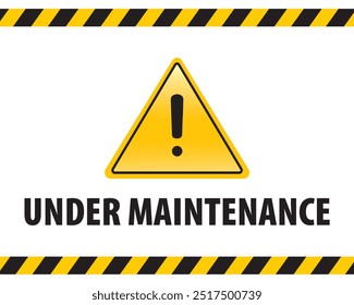 Under maintenance stripes with caution sign vector. Safety, danger, caution, warning, road, traffic, construction. Can use for infographic, banner, poster, web design. Isolated on white background. 