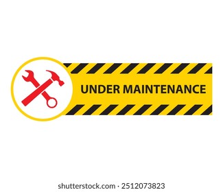 Under maintenance stripes with spanner and hammer icon vector. Maintenance, vector, repair, icon, hammer, screwdriver, equipment. Can use for infographic, banner, poster, web design. 