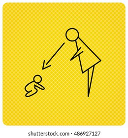 Under nanny supervision icon. Babysitting sign.