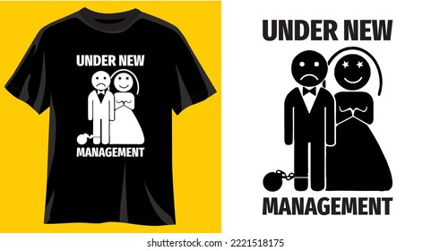 Bajo New Management, Funny Graphic t-shirt diseño, tipografía con caricatura Pareja, ilustración vectorial para camiseta.