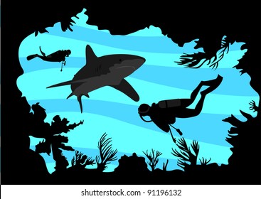Under ocean diving with shark