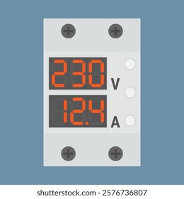 Under and over voltage relay for DIN rail mount. Flat style vector illustration