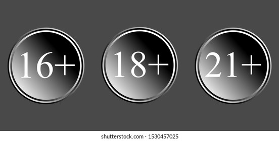 Under plus years sign icons set. Adult, warning, attention vector illustration eps10 isolated