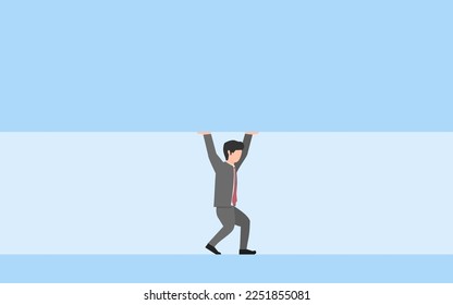 under pressure concept. work pressure. workload. stressed of job or debt. a businessman trying to lift a gigantic load.