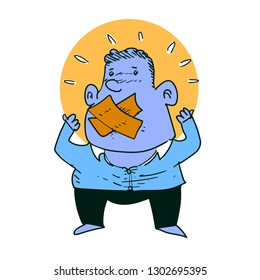 under pressure employee white-collar person, who glued tape to his mouth. issues such as difficulty of self expression, repressive management on firm, etc., presentation icon. cartoon style vector ill