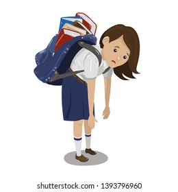 Under Pressure School Child Carrying Heavy School Bag On White Background. Vector Illustration.