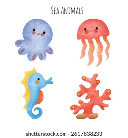 Under the Sea Animals Hand Drawn Marine Set