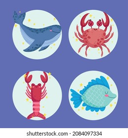 bajo los iconos de los animales del mar