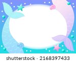Under the sea background template. Cute frame of mermaid tails with white blank space. Vector 10 EPS.