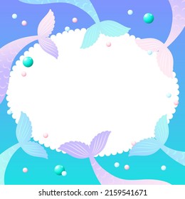 Under the sea background template. Cute illustration of mermaid tails and pearls. Vector 10 EPS.