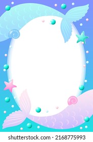 Under the sea background template. Cute frame of mermaid tails with white blank space. Vector 10 EPS.