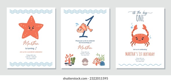 Under the sea birthday invitation with sea animals